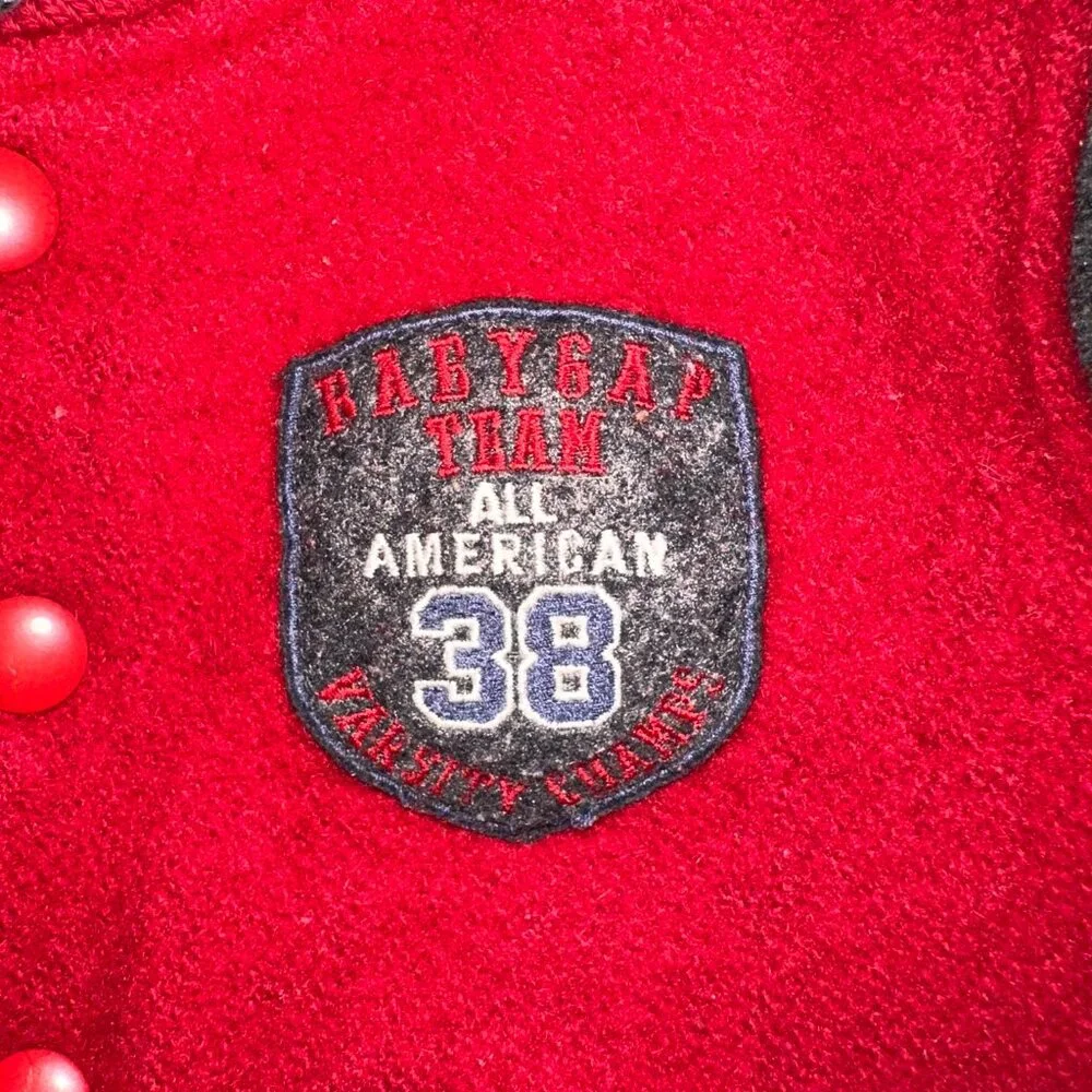 Vintage Baby Gap Varsity Jacket 12-24 months red gray Bomber Snap Wool Coat 1996
